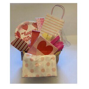 Supplies for a Make your own, Valentine's Day Gift Basket, Pink, White, Red (#1)